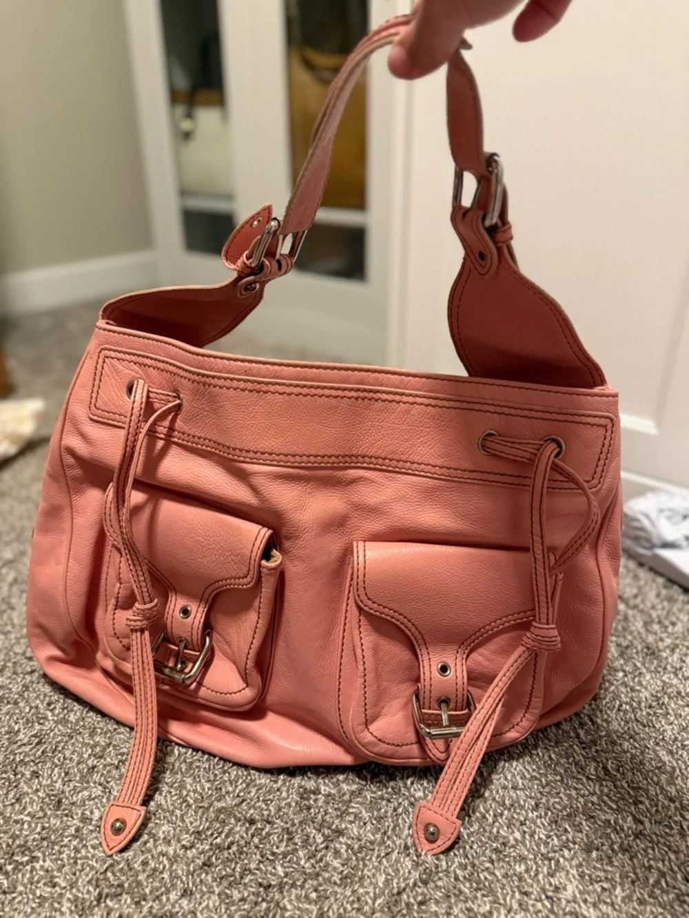 Marc Jacobs Rose-Pink Leather Shoulder Bag with Front Pockets - Picture 2 of 9